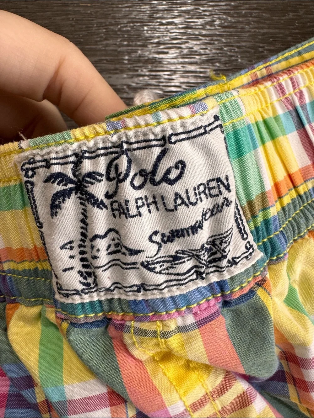 Y2K Ralph Lauren Vintage Colorful Plaid Boys Kids Swimsuit Trunks M